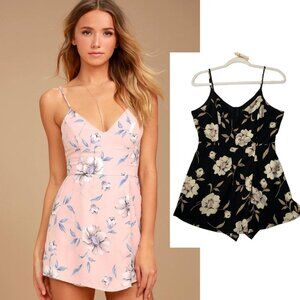 Lulus Magical Meadow Black Floral Print Mini Skort Dress Romper Small Boho Chic‎